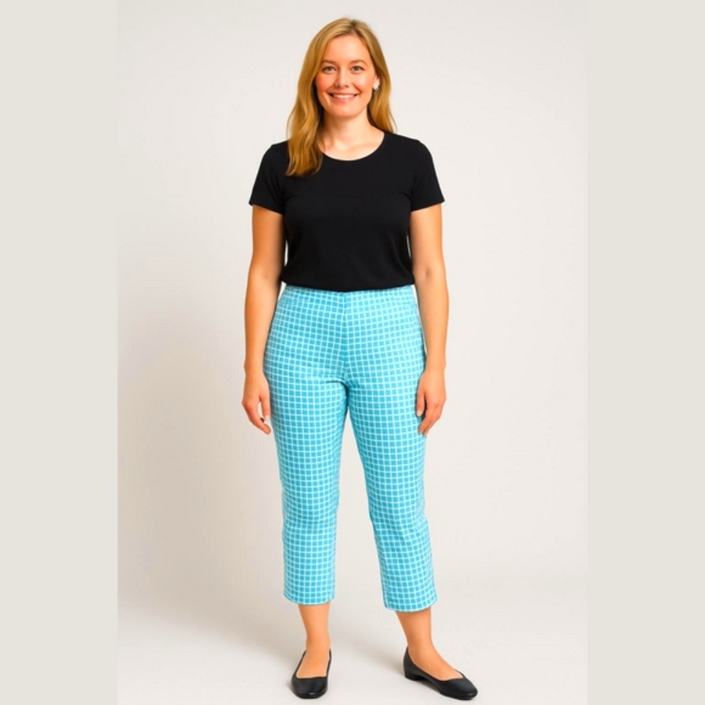 Lior Paris Rosie turquoise plaid capris size 6